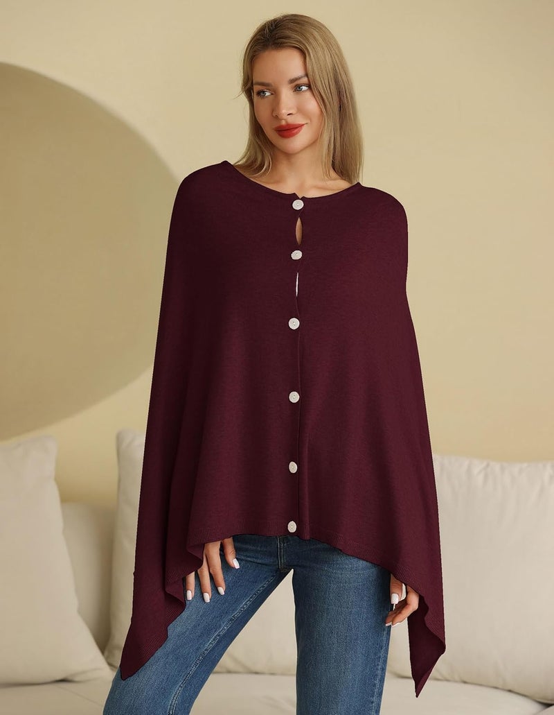 Puli Women's Versatile Knitted Shawls Scarf Poncho Sweater with Buttons Lightweight Spring Summer Fall Wraps - Image 2
