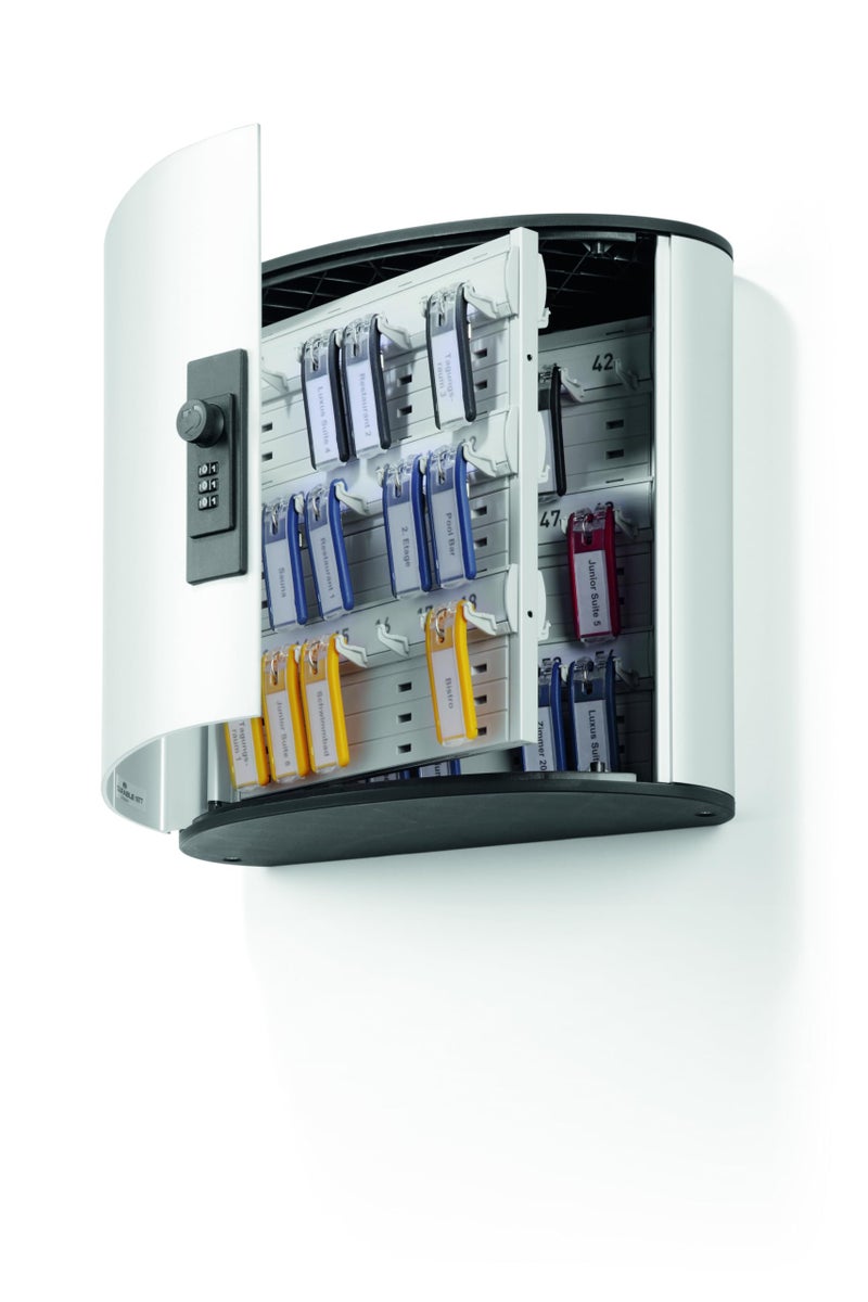 Durable Key Safe Box 54 - Wall Mounted Lockable Key Holder Cabinet with Combination Lock Holds 54 Key Clip Keys - Securely Locks Keys - Aluminum Key Safe Including 6 Key Clip Tags - Image 2