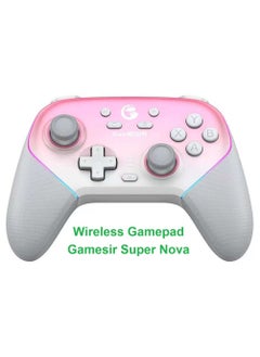 Wireless Gamepad Gamesir Super Nova Bluetooth Multiplatform Game Controller for PC, Steam, Switch, iOS, Android Hall Stick Hall Effect Triggers RGB Lighting Vibertion. Programmable 1000Hz Polling Rate 6 Axis Gyro One-Press Wake Up Pink-White