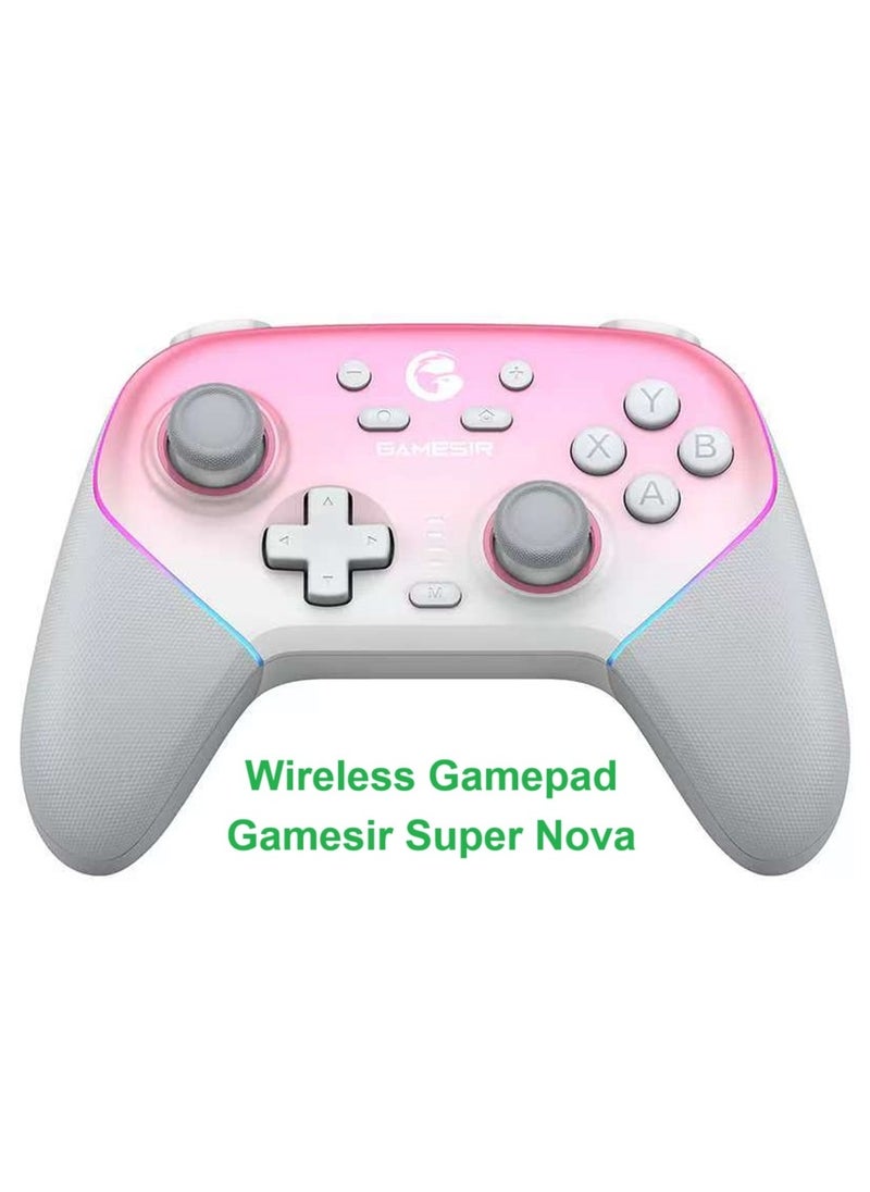 General - Wireless Gamepad Gamesir Super Nova Bluetooth Multiplatform Game Controller for PC, Steam, Switch, iOS, Android Hall Stick Hall Effect Triggers RGB Lighting Vibertion. Programmable 1000Hz Polling Rate 6 Axis Gyro One-Press Wake Up Pink-White - Image 1