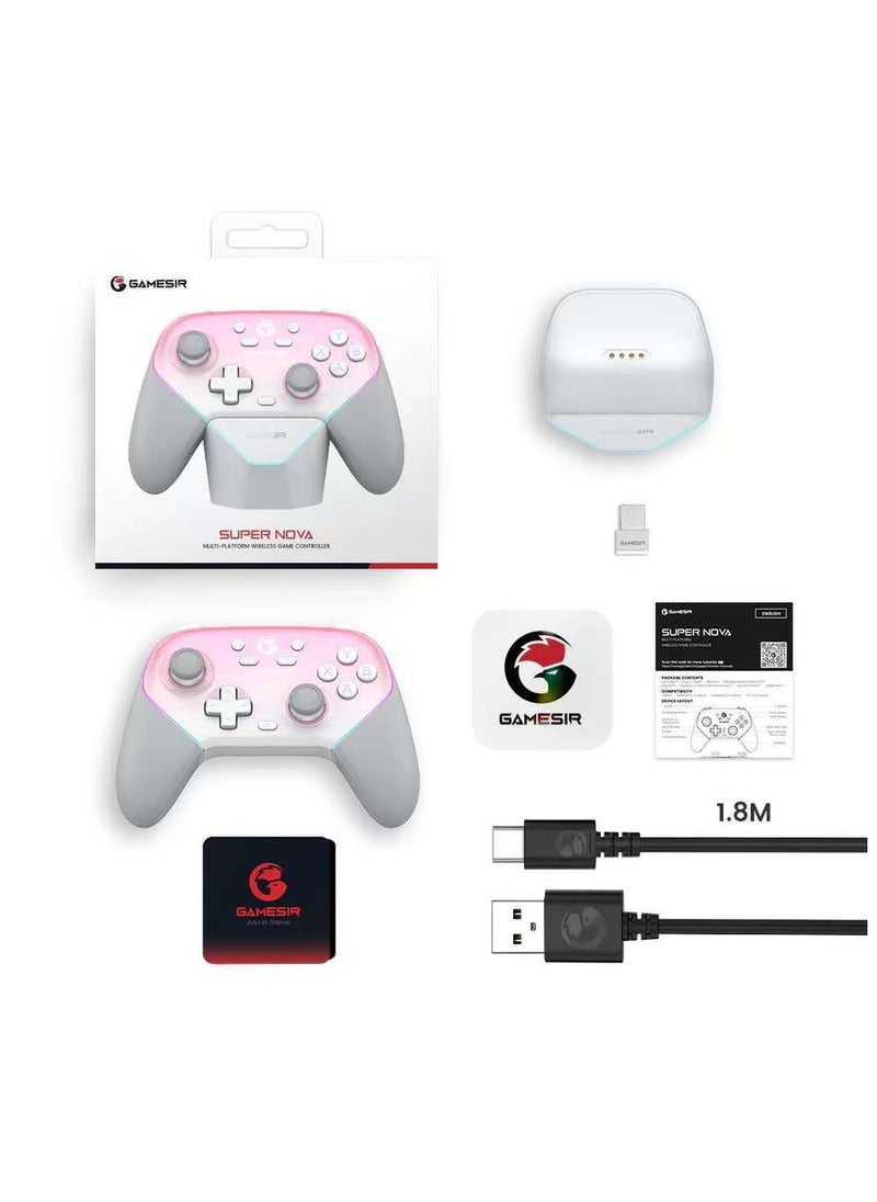 General - Wireless Gamepad Gamesir Super Nova Bluetooth Multiplatform Game Controller for PC, Steam, Switch, iOS, Android Hall Stick Hall Effect Triggers RGB Lighting Vibertion. Programmable 1000Hz Polling Rate 6 Axis Gyro One-Press Wake Up Pink-White - Image 1