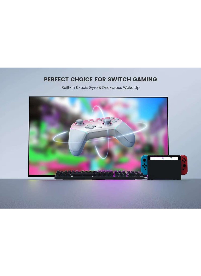 General - Wireless Gamepad Gamesir Super Nova Bluetooth Multiplatform Game Controller for PC, Steam, Switch, iOS, Android Hall Stick Hall Effect Triggers RGB Lighting Vibertion. Programmable 1000Hz Polling Rate 6 Axis Gyro One-Press Wake Up Pink-White - Image 1