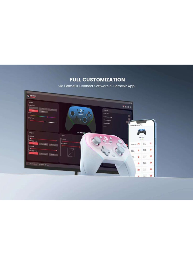 General - Wireless Gamepad Gamesir Super Nova Bluetooth Multiplatform Game Controller for PC, Steam, Switch, iOS, Android Hall Stick Hall Effect Triggers RGB Lighting Vibertion. Programmable 1000Hz Polling Rate 6 Axis Gyro One-Press Wake Up Pink-White - Image 1