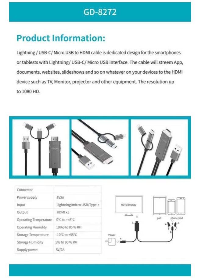 GO-DES 3 in 1 FHD Cable(GD-8272) - Image 2