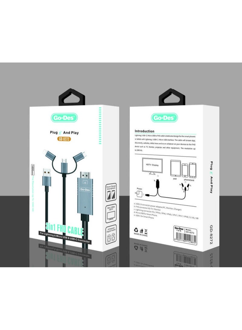 GO-DES 3 in 1 FHD Cable(GD-8272) - Image 3