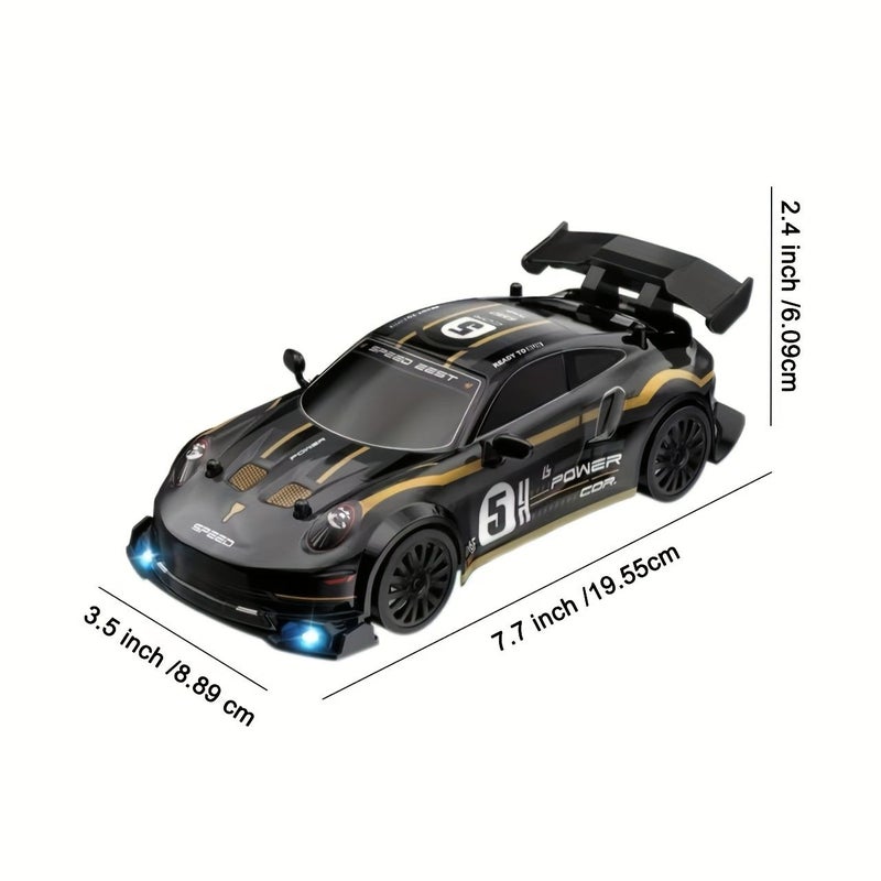 1 24 مقياس 4WD سيارة رياضية يتم التحكم بها عن بُعد مع أضواء LED وإطارات قابلة للتبديل سيارة سباق سوداء - Image 3