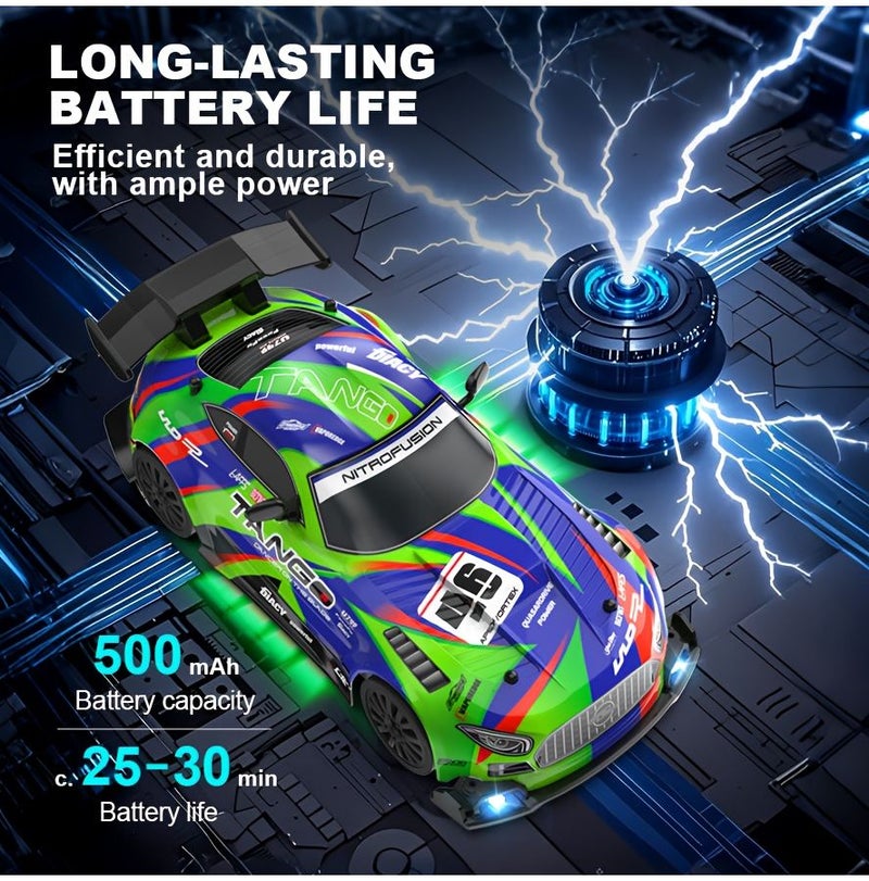 1 24 مقياس 4WD سيارة رياضية يتم التحكم بها عن بُعد مع أضواء LED وإطارات قابلة للتبديل سيارة سباق سوداء - Image 2