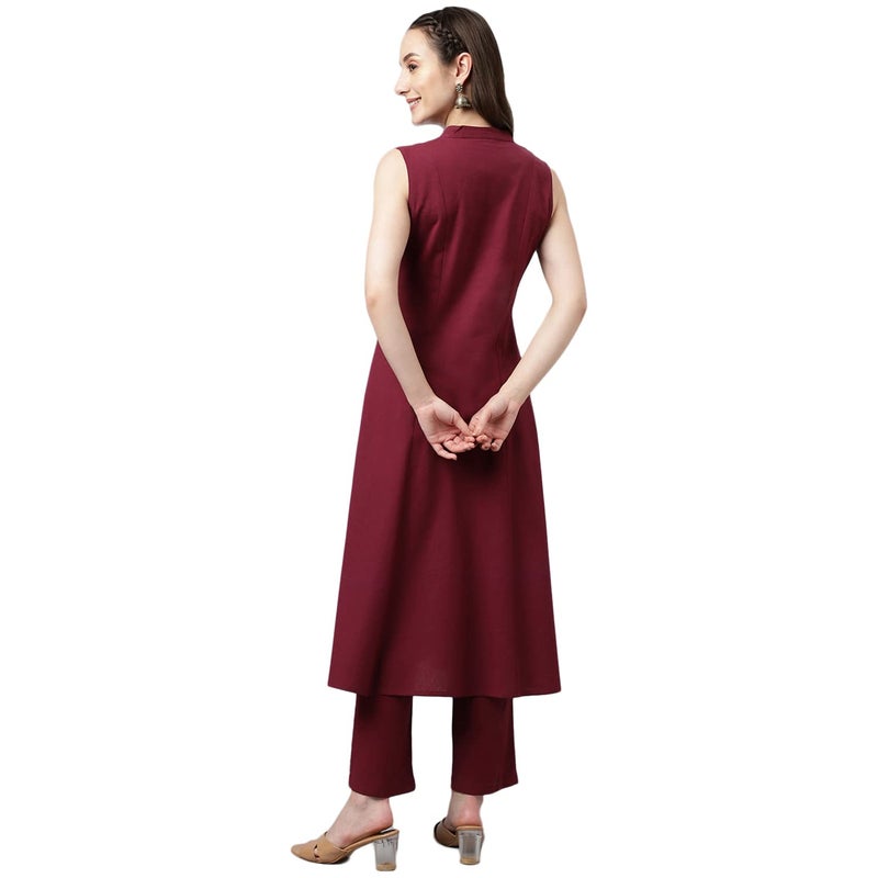 FIORRA Women's Maroon Rayon A-line Kurta with Pant - Image 4
