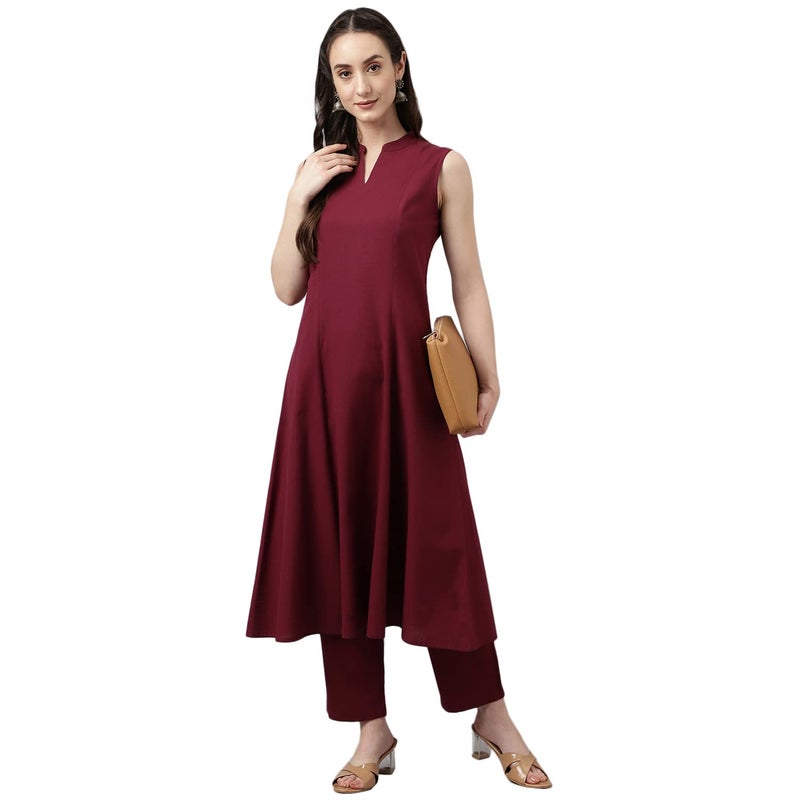 FIORRA Women's Maroon Rayon A-line Kurta with Pant - Image 1