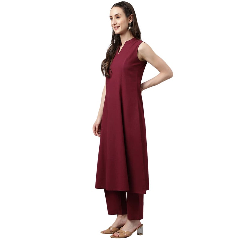 FIORRA Women's Maroon Rayon A-line Kurta with Pant - Image 2