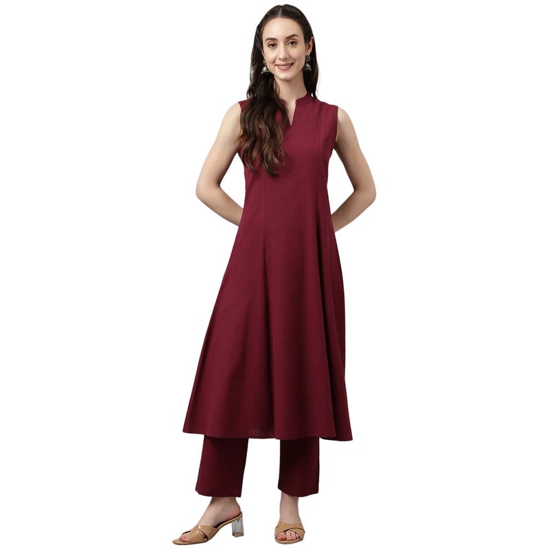 FIORRA Women's Maroon Rayon A-line Kurta with Pant - Image 5