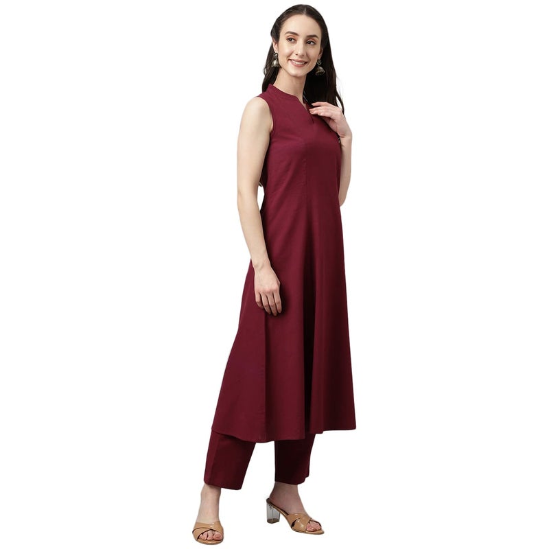 FIORRA Women's Maroon Rayon A-line Kurta with Pant - Image 3