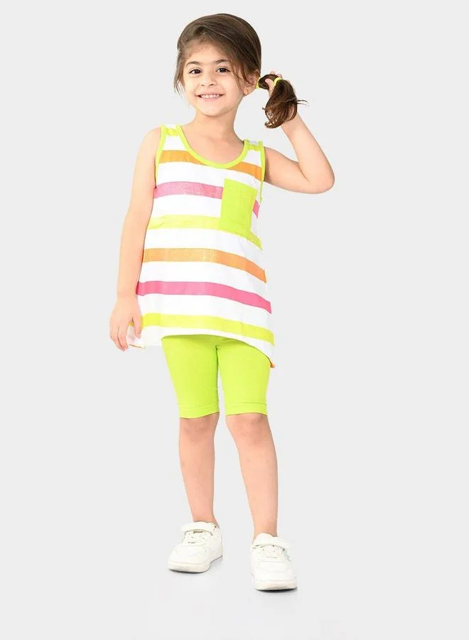 Bonkids Regular Fit Printed Multicolour Cotton Sets For Girls Round Neck Flat Collar Pull On 100 % Cotton