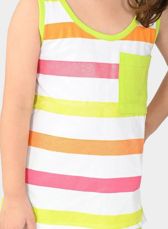 Bonkids Regular Fit Printed Multicolour Cotton Sets For Girls Round Neck Flat Collar Pull On 100 % Cotton