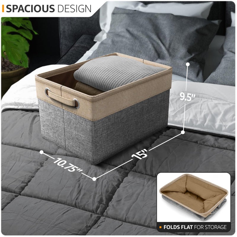 Sorbus Premium Fabric Storage Cubes 15 Inch- Big Sturdy Collapsible Storage Bins with Dual Handle- Foldable Baskets for Organizing- Decorative Cube Storage Bins for Home & Office Use- 3 Pack| Grey/Tan - Image 2
