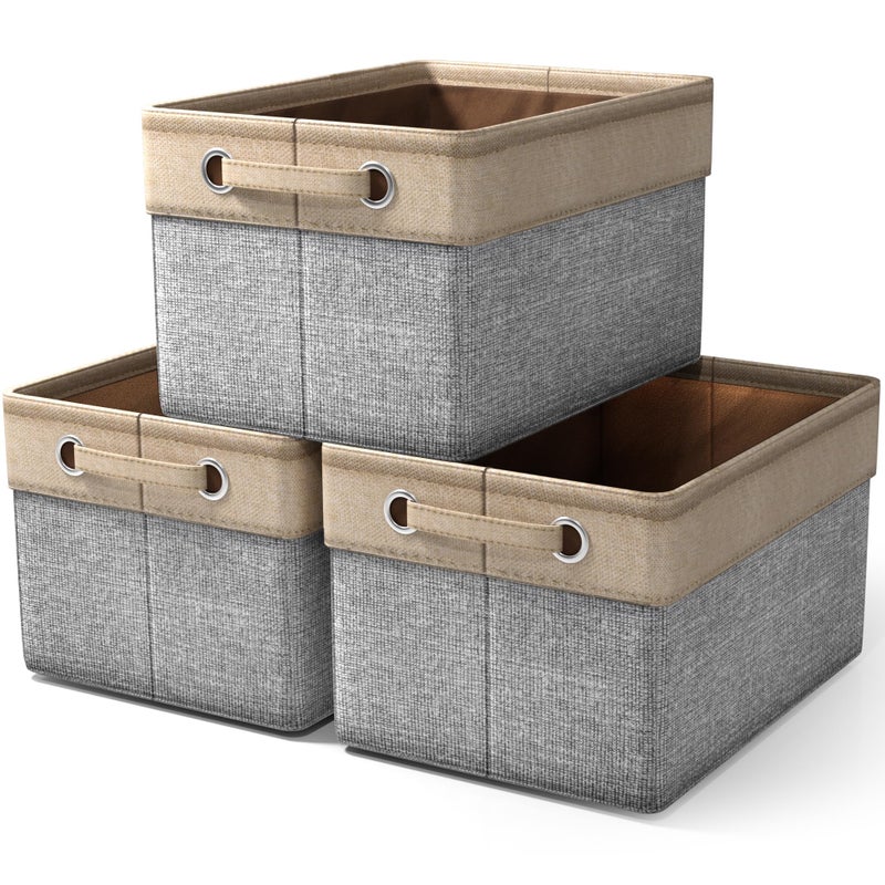 Sorbus Premium Fabric Storage Cubes 15 Inch- Big Sturdy Collapsible Storage Bins with Dual Handle- Foldable Baskets for Organizing- Decorative Cube Storage Bins for Home & Office Use- 3 Pack| Grey/Tan - Image 1