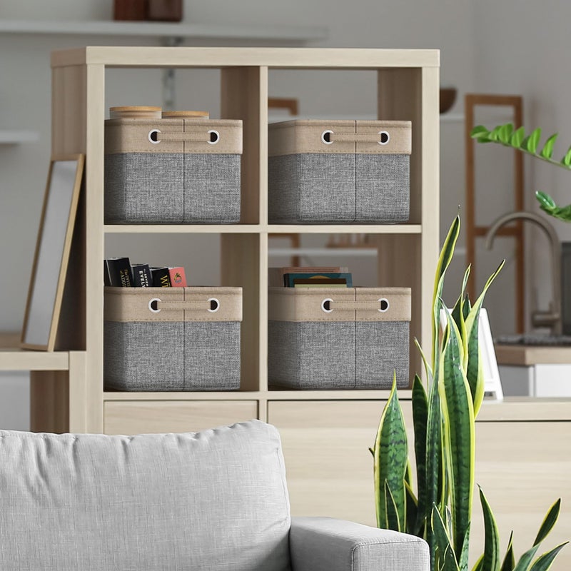 Sorbus Premium Fabric Storage Cubes 15 Inch- Big Sturdy Collapsible Storage Bins with Dual Handle- Foldable Baskets for Organizing- Decorative Cube Storage Bins for Home & Office Use- 3 Pack| Grey/Tan - Image 3