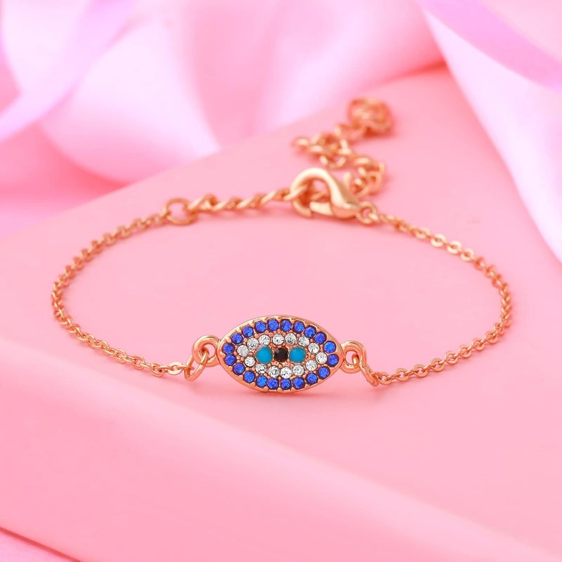 Estele Girl'S Non-PrecioUS Metal Alloy 24 Kt Rose Gold Plated Evil Eye Link Bracelet (Gold) - Image 2