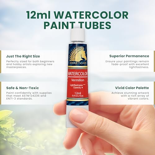 MyArtscape Watercolor Paint Set - 24 x 12ml Tubes - Lightfast - Vibrant Colors - Excellent Transparency - Kit for Vivid Watercolors Painting - Professional Artist Paint Supplies - Image 4
