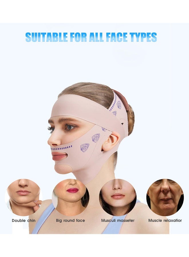 قناع شد الوجه V Line المُطوّر، حزام للذقن أثناء النوم، حزام تنحيف الوجه V Line، مُزيل الذقن المزدوجة للنساء، جهاز لتقوية عضلات الفك، شد ومنع الترهل. - Image 3