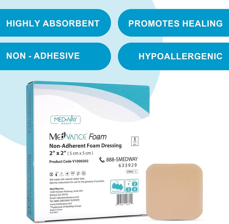 MedVance TM Foam Waterproof NonAdhesive Hydrophilic Foam Dressing 2X 2 Box of 5 dressings - Image 2