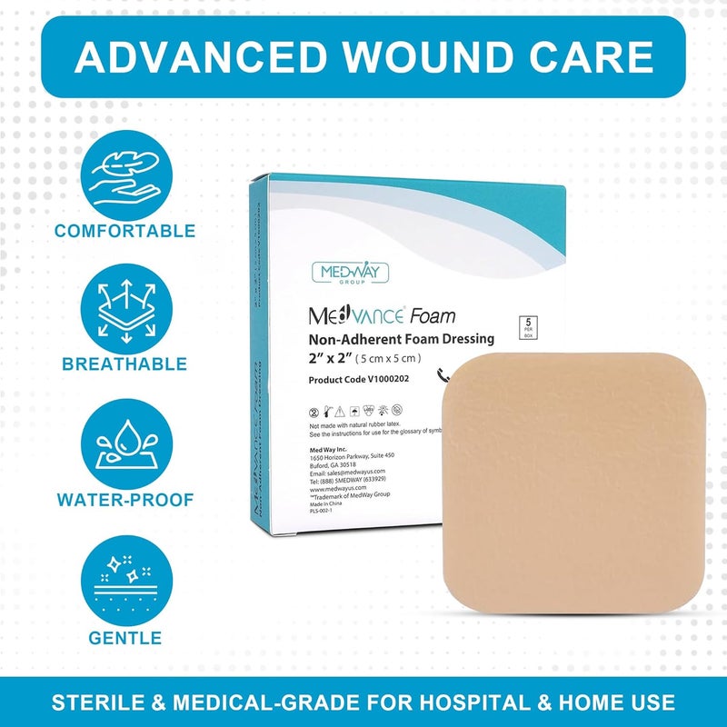 MedVance TM Foam Waterproof NonAdhesive Hydrophilic Foam Dressing 2X 2 Box of 5 dressings - Image 4