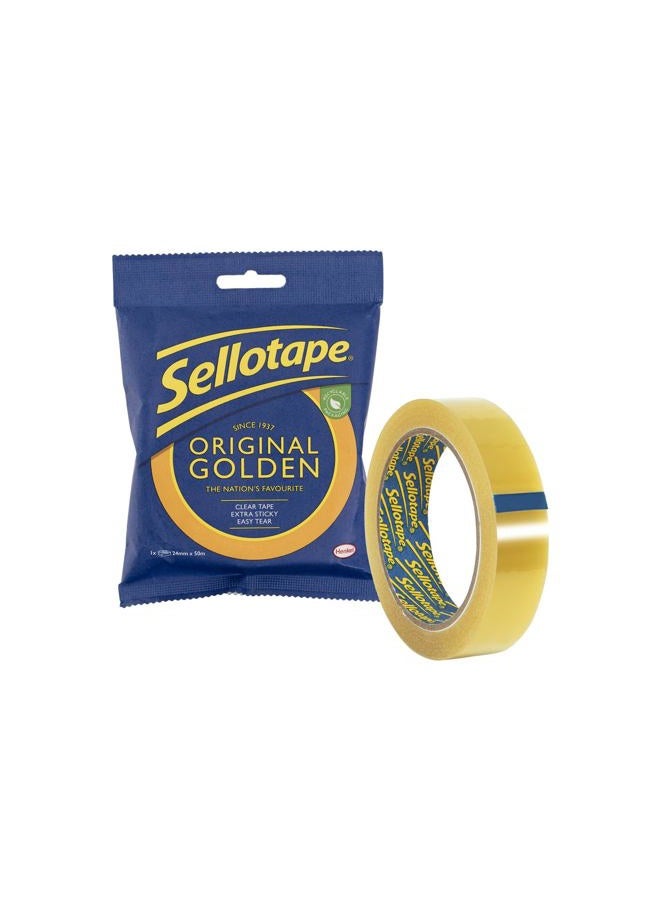 Sellotape Original Golden, Multi-Purpose Clear Tape for Household Objects, Clear Packing Tape for Sticking Envelopes or Cards, Easy to Use & Extra Sticky Packaging Tape, 24mm x 50m - Image 1