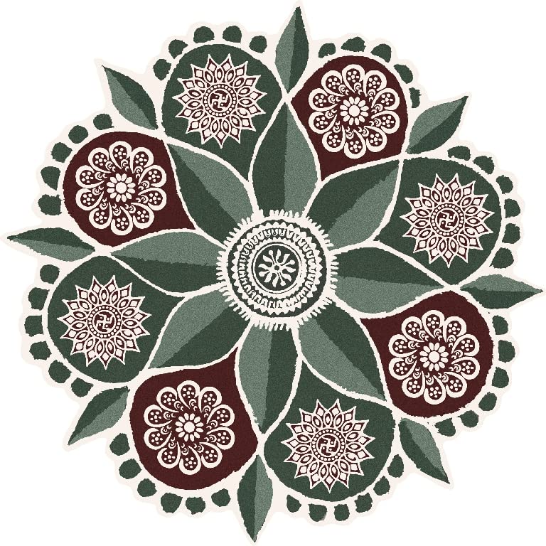 WallDesign Vinyl Vastu Flow Circle Green Rangoli Floor Self-Adhesive Sticker - For Door Entrance, Floor, Pooja Room, Wall Mandala - Hand Painted Design, 16 Inches X 16 inches - Image 5