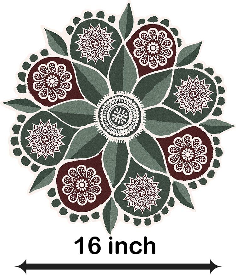 WallDesign Vinyl Vastu Flow Circle Green Rangoli Floor Self-Adhesive Sticker - For Door Entrance, Floor, Pooja Room, Wall Mandala - Hand Painted Design, 16 Inches X 16 inches - Image 3