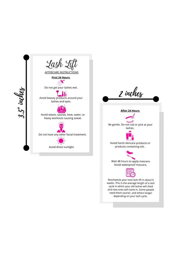 Boutique Marketing LLC - Lash Lift Aftercare Instruction Cards ; 50 Pack ; 2 X 3.5” Inches Business Card Size ; Starter Eyelash Lift Kit At Home Diy Aftercare Supplies ; White With Pink Icons Design - Image 1