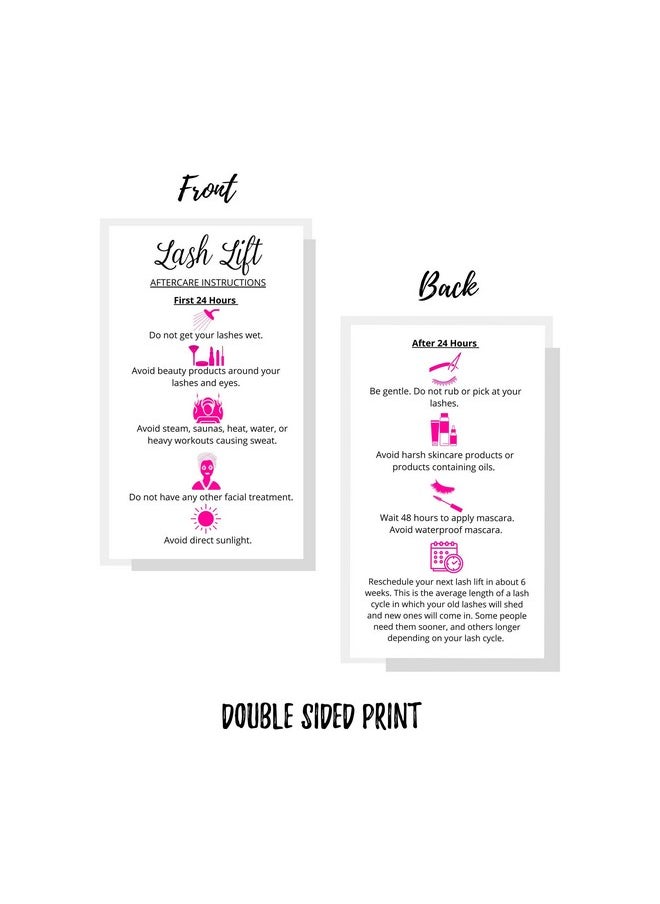 Boutique Marketing LLC - Lash Lift Aftercare Instruction Cards ; 50 Pack ; 2 X 3.5” Inches Business Card Size ; Starter Eyelash Lift Kit At Home Diy Aftercare Supplies ; White With Pink Icons Design - Image 1