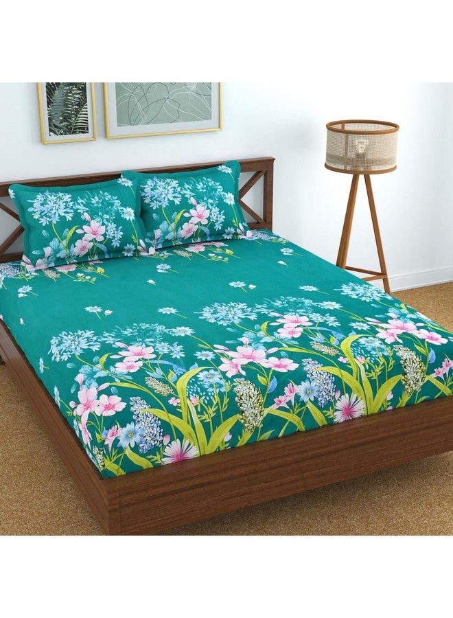 KAWI Cotton Blend 200 TC Elastic Fitted Bedsheet For King Size Double Bed (72"X 78")-Green Color - Image 1