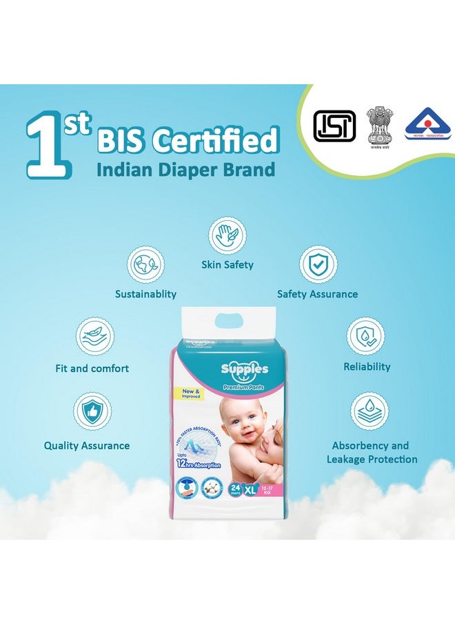Supples - Brand - Supples Premium Diapers, X-Large (Xl), 24 Count, 12-17 Kg, 12 Hrs Absorption Baby Diaper Pants - Image 1
