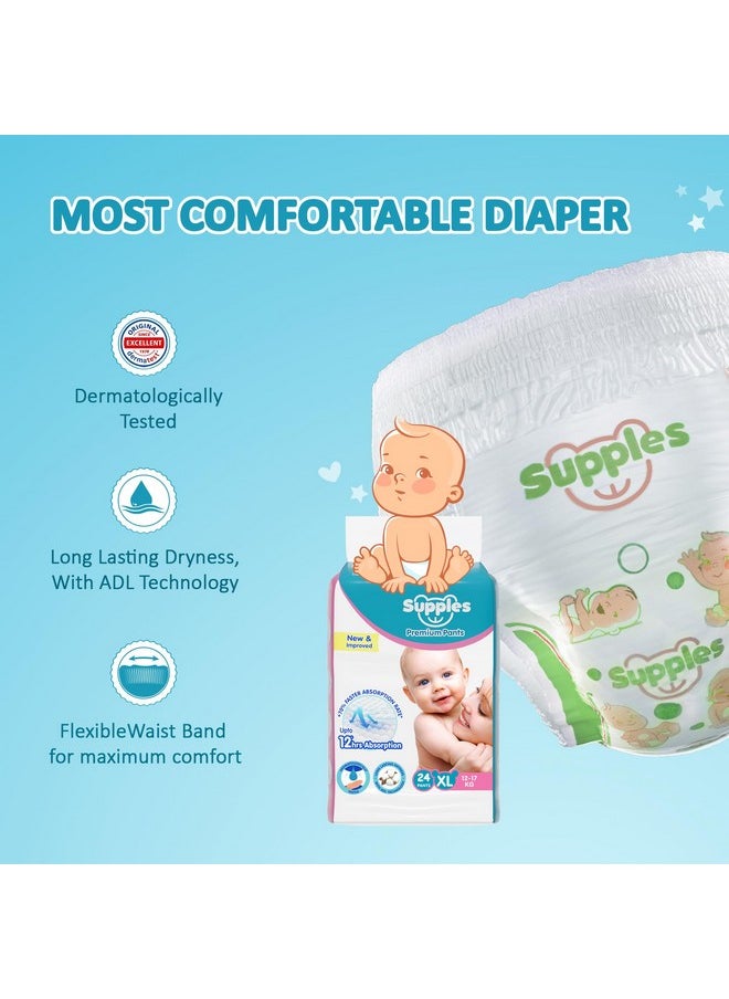 Supples - Brand - Supples Premium Diapers, X-Large (Xl), 24 Count, 12-17 Kg, 12 Hrs Absorption Baby Diaper Pants - Image 1