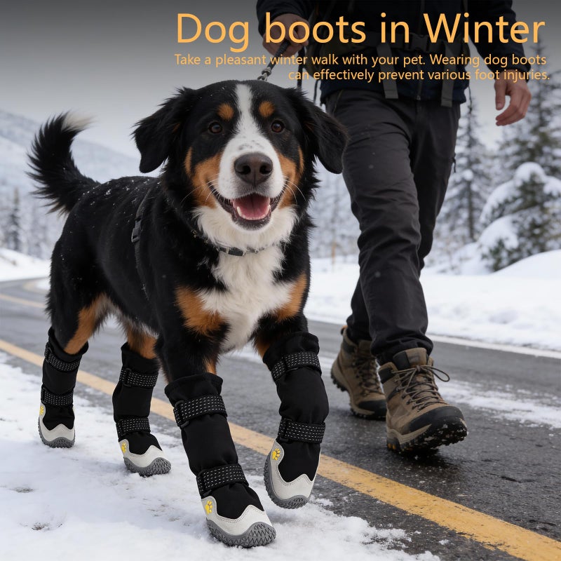 BECEMURU Dog Snow Boots for Winter,Double-Straps Anti-Fall Off Dog Booties Shoes, Non-Slip Paw Protectors for Outdoor Walking Hiking in Snowy or Rainy Day (Black, 3#) - Image 4