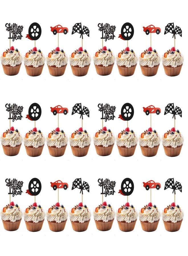 Ryetvok 24Pcs Lightning McQueen Cupcake Toppers,Shifting Into 1rd Year Race Car Decorations, Fast One Birthday Cake Toppers For Boys - Image 1