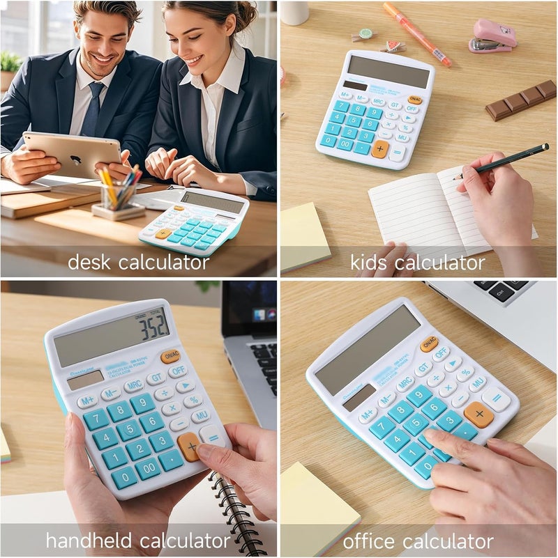 Meichoon Calculator Large Display Desktop Solar Battery Dual Power 12 Digit Financial Dedicated Standard Function Business Calculator Multifunctional KA08 Blue - Image 2
