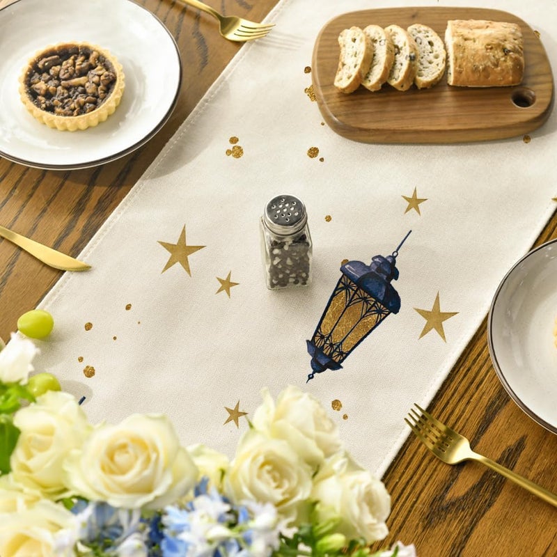 Artoid Mode Castle Lantern Flower Ramadan Table Runner, 13x36 Inch Seasonal Kitchen Dining Table Decoration for Home Party Decor - Image 4