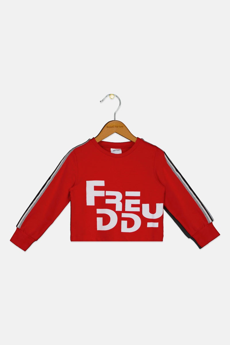 FREDDY Toddlers Girl Crew Neck Long Sleeve Brand Logo T-Shirt, Red - Image 1