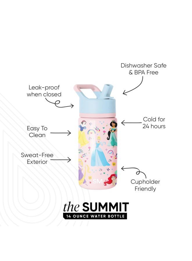 Simple Modern Kids Summit Water Bottle with Straw Lid | Disney Princess 14oz Stainless Steel Cup Insulated Tumbler for Girls, School | Princess Rainbows - Image 2