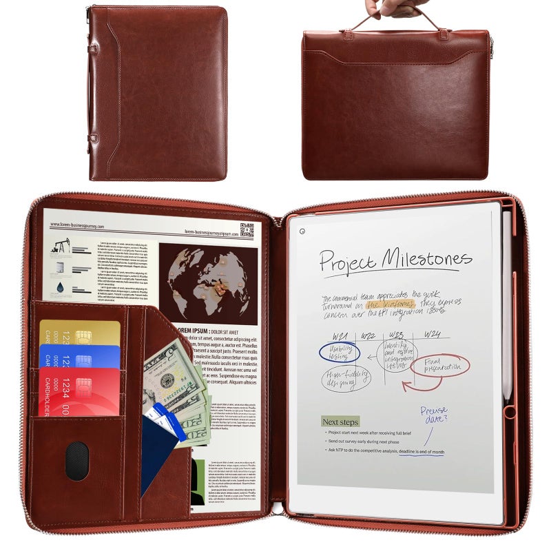 E NETCASE Case for Remarkable Paper Pro Tablet 118 inch 2024 Released Business Handheld Design Upgraded PU Leather Cover for Remarkable Paper Pro Digital Paper with Zipper Pen Holder Brown