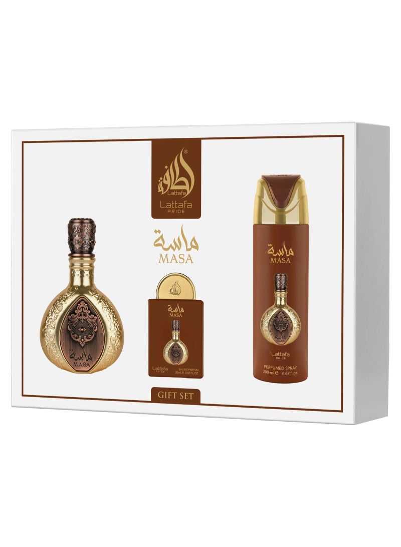 Lattafa PRIDE GIFTSET Masa | Set 3-Piece (Edp 100ml + Edp 20ml + Deodorant 200ml) - Image 1