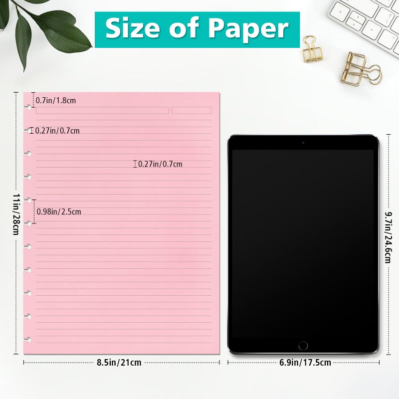 OMEYA Letter Size 11 Discs 120gsm Discbound Refill Paper, Discbound 5 Colorful Line Papers, Disc Paper Refill, Loose-Leaf Papers, Disc Planner Inserts, 100 Sheets/200 Pages - Image 2
