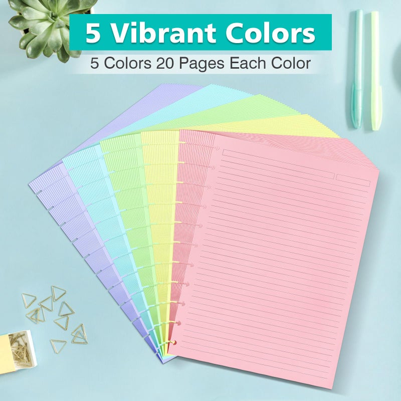 OMEYA Letter Size 11 Discs 120gsm Discbound Refill Paper, Discbound 5 Colorful Line Papers, Disc Paper Refill, Loose-Leaf Papers, Disc Planner Inserts, 100 Sheets/200 Pages - Image 5