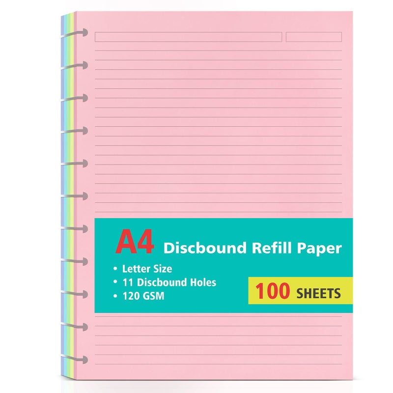 OMEYA Letter Size 11 Discs 120gsm Discbound Refill Paper, Discbound 5 Colorful Line Papers, Disc Paper Refill, Loose-Leaf Papers, Disc Planner Inserts, 100 Sheets/200 Pages - Image 1