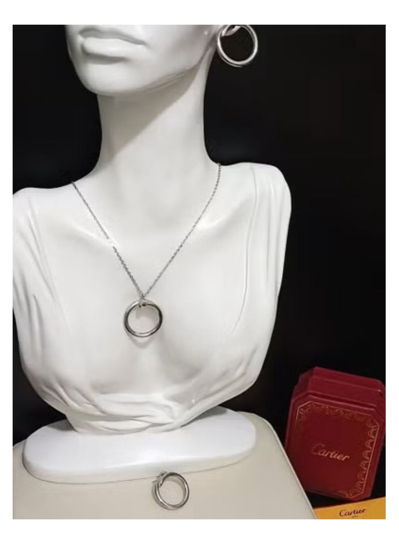 CA Silver necklace and earring set with accessories and warranty card