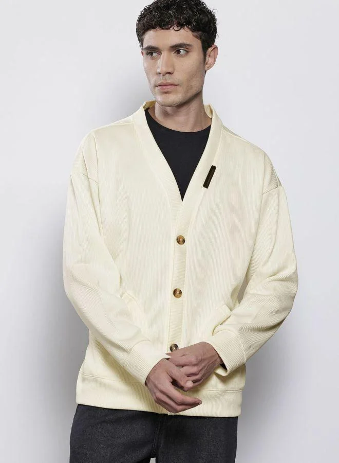 شركة المرآب الهندية Men Oversized Fit Self Design V-Neck Full Sleeves Sweatshirt