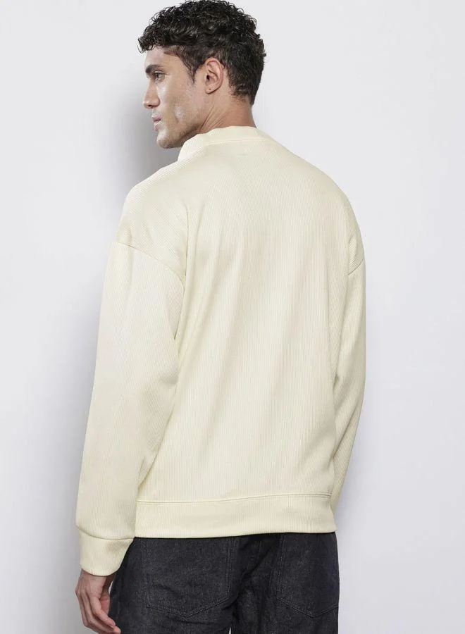 The Indian Garage Co Men Oversized Fit Self Design V-Neck Full Sleeves Sweatshirt