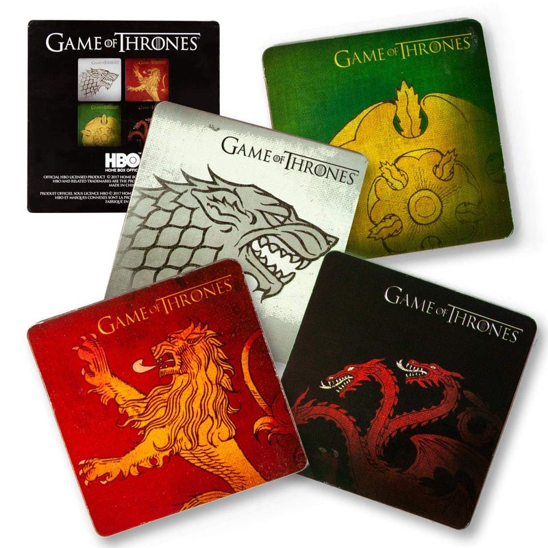 Game Of Thrones Coasters Nerd Block Exclusive Drink Coaster Pads Featuring Game Of Thrones House Emblems Set Of 4