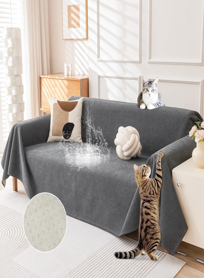 DEEPDREAM Deep Dream Waterproof Couch Covers for Pets, Cat-Scratch Resistant Sofa Cover, Pet Friendly Couch Cover Anti Slip Sofa Slipcovers Furniture Protector Washable Sofa Covers, 91" x 118", Grey - Image 1